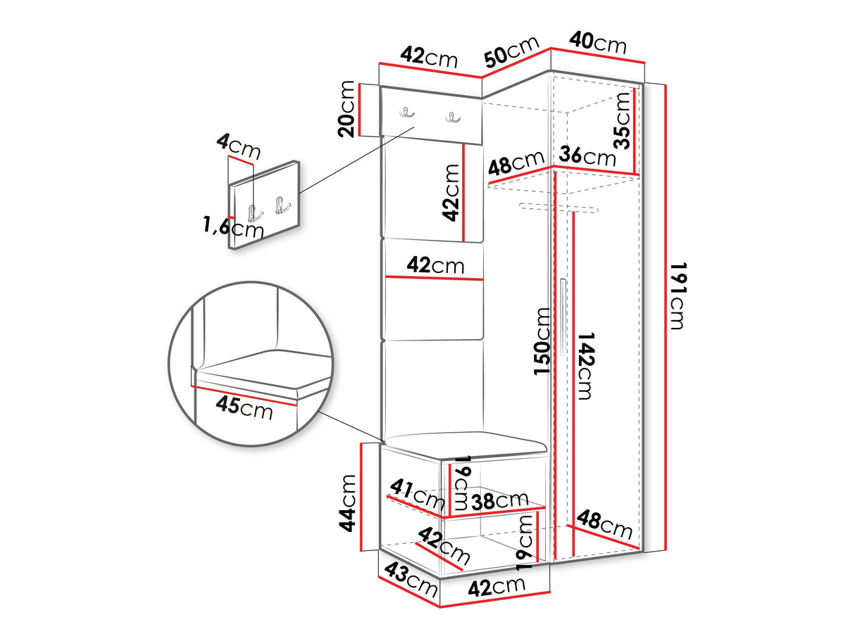Előszoba garnitúra Garderoba MEDI III, Keret színe: Fehér, Puha falpanel színe: Manila 04