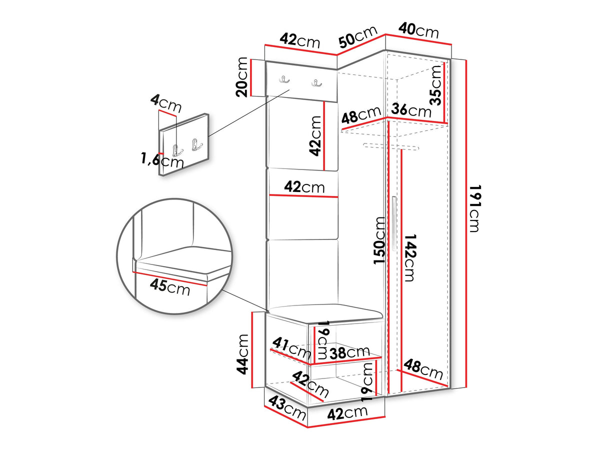 Előszoba garnitúra Garderoba MEDI III, Keret színe: Artisan tölgy, Puha falpanel színe: Manila 04