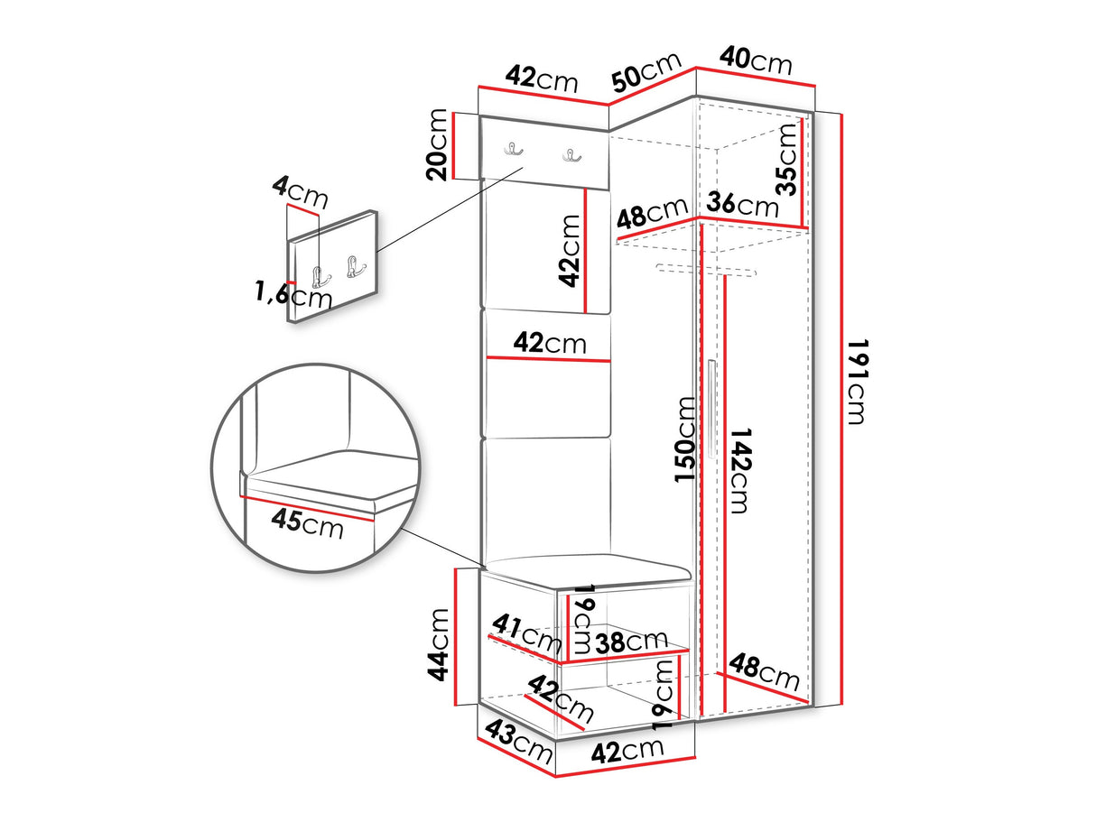 Előszoba garnitúra Garderoba MEDI III, Keret színe: Fehér, Puha falpanel színe: Manila 09