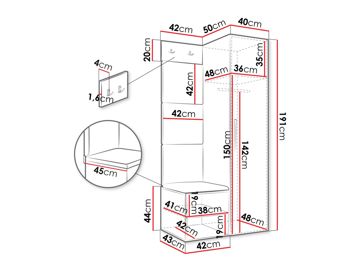 Előszoba garnitúra Garderoba MEDI III, Keret színe: Artisan tölgy, Puha falpanel színe: Manila 09