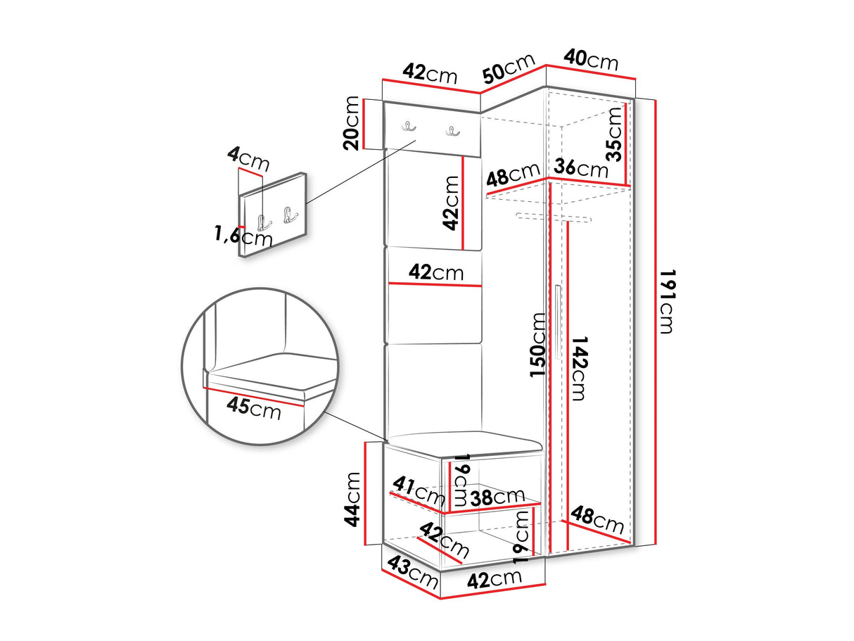 Előszoba garnitúra Garderoba MEDI III, Keret színe: Fehér, Puha falpanel színe: Manila 11