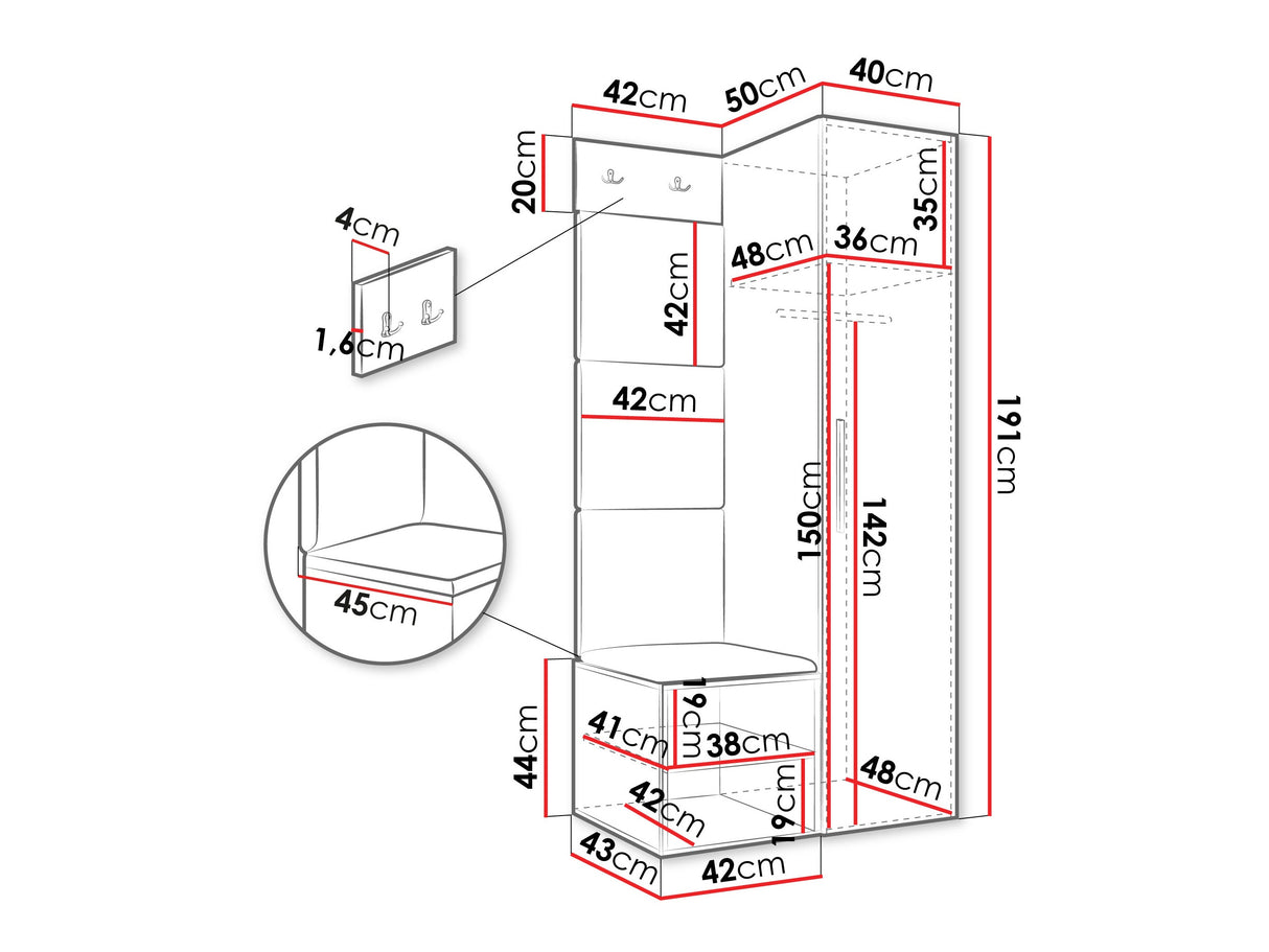 Előszoba garnitúra Garderoba MEDI III, Keret színe: Kasmír, Puha falpanel színe: Manila 11