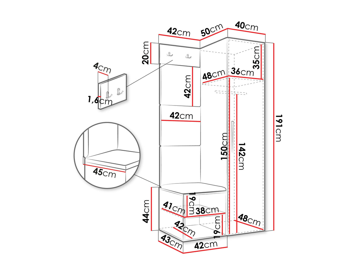 Előszoba garnitúra Garderoba MEDI III, Keret színe: Artisan tölgy, Puha falpanel színe: Manila 11