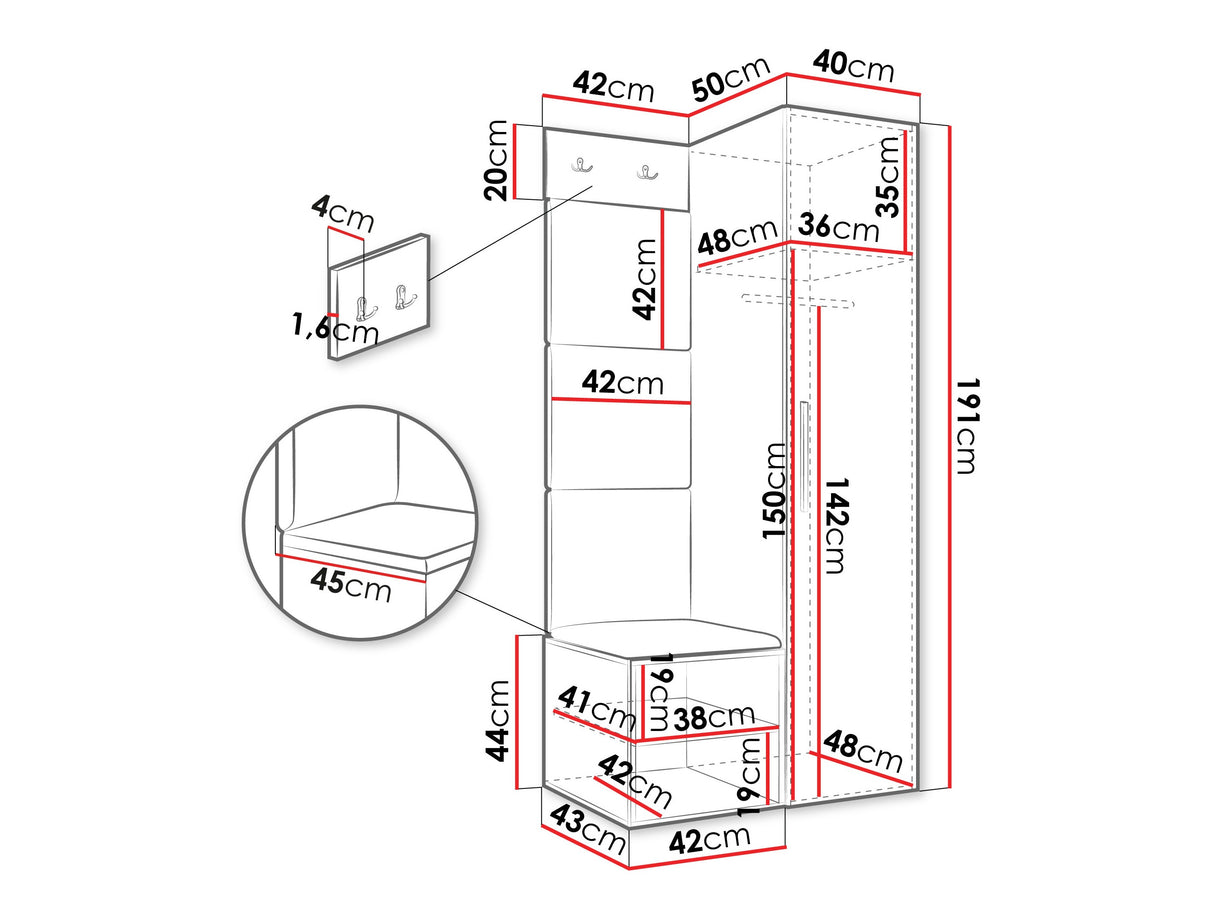 Előszoba garnitúra Garderoba MEDI III, Keret színe: Artisan tölgy, Puha falpanel színe: Manila 16