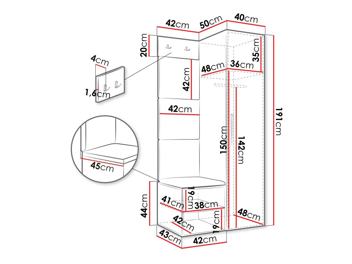 Előszoba garnitúra Garderoba MEDI III, Keret színe: Fehér, Puha falpanel színe: Manila 18
