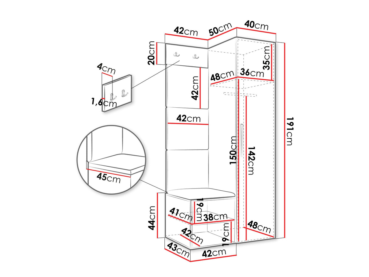 Előszoba garnitúra Garderoba MEDI III, Keret színe: Kasmír, Puha falpanel színe: Manila 18