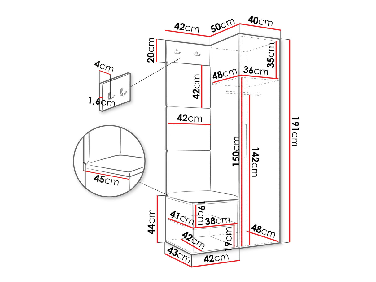 Előszoba garnitúra Garderoba MEDI III, Keret színe: Fehér, Puha falpanel színe: Manila 26