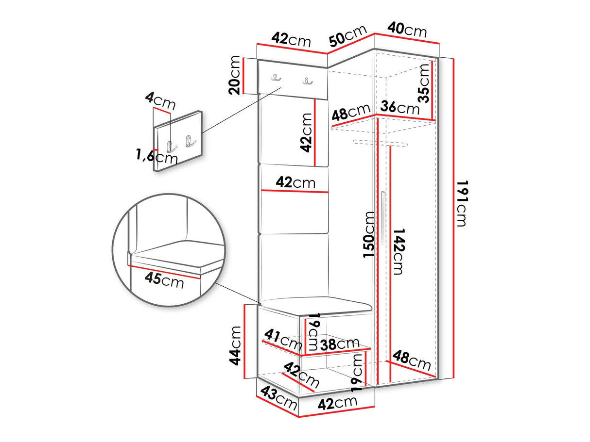 Előszoba garnitúra Garderoba MEDI III, Keret színe: Artisan tölgy, Puha falpanel színe: Manila 26