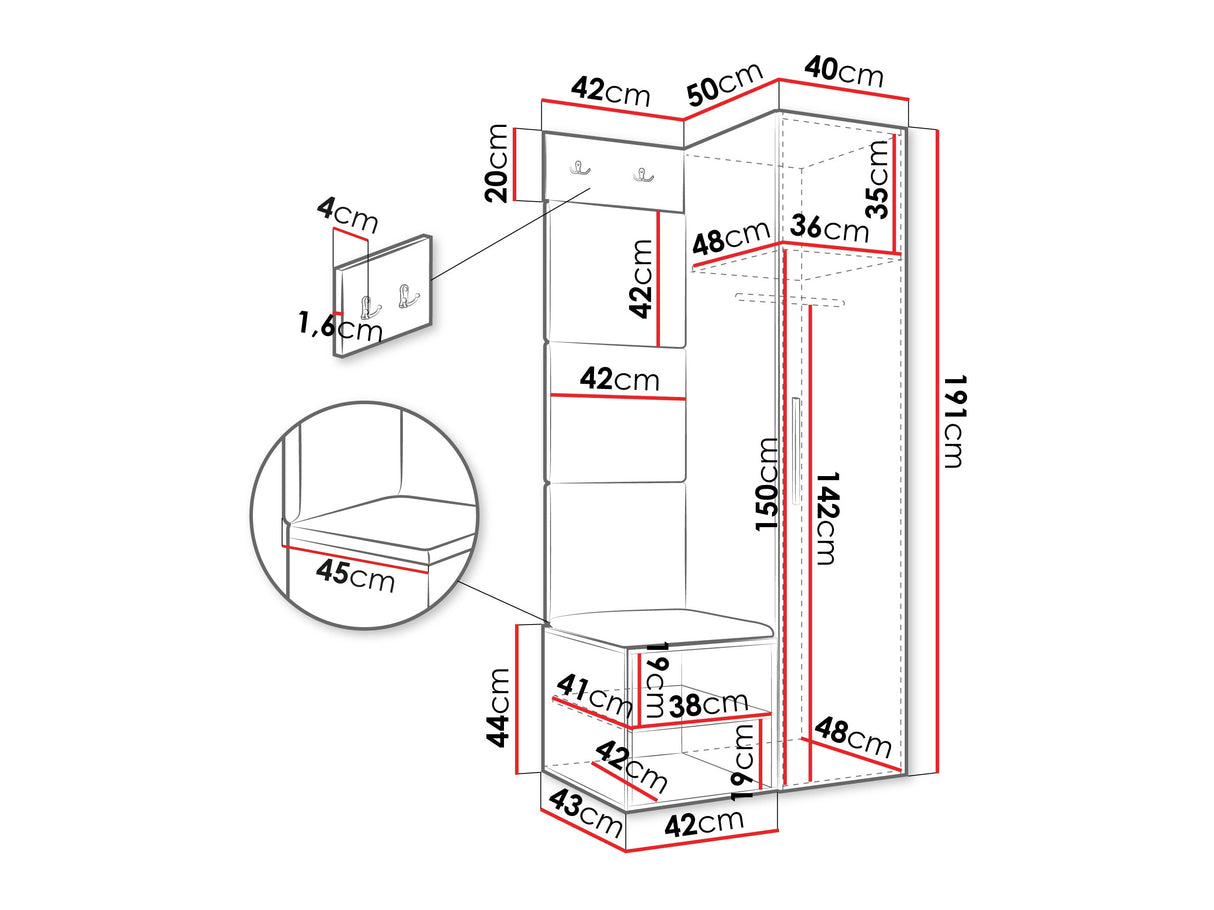 Előszoba garnitúra Garderoba MEDI III, Keret színe: Fehér, Puha falpanel színe: Manila 32