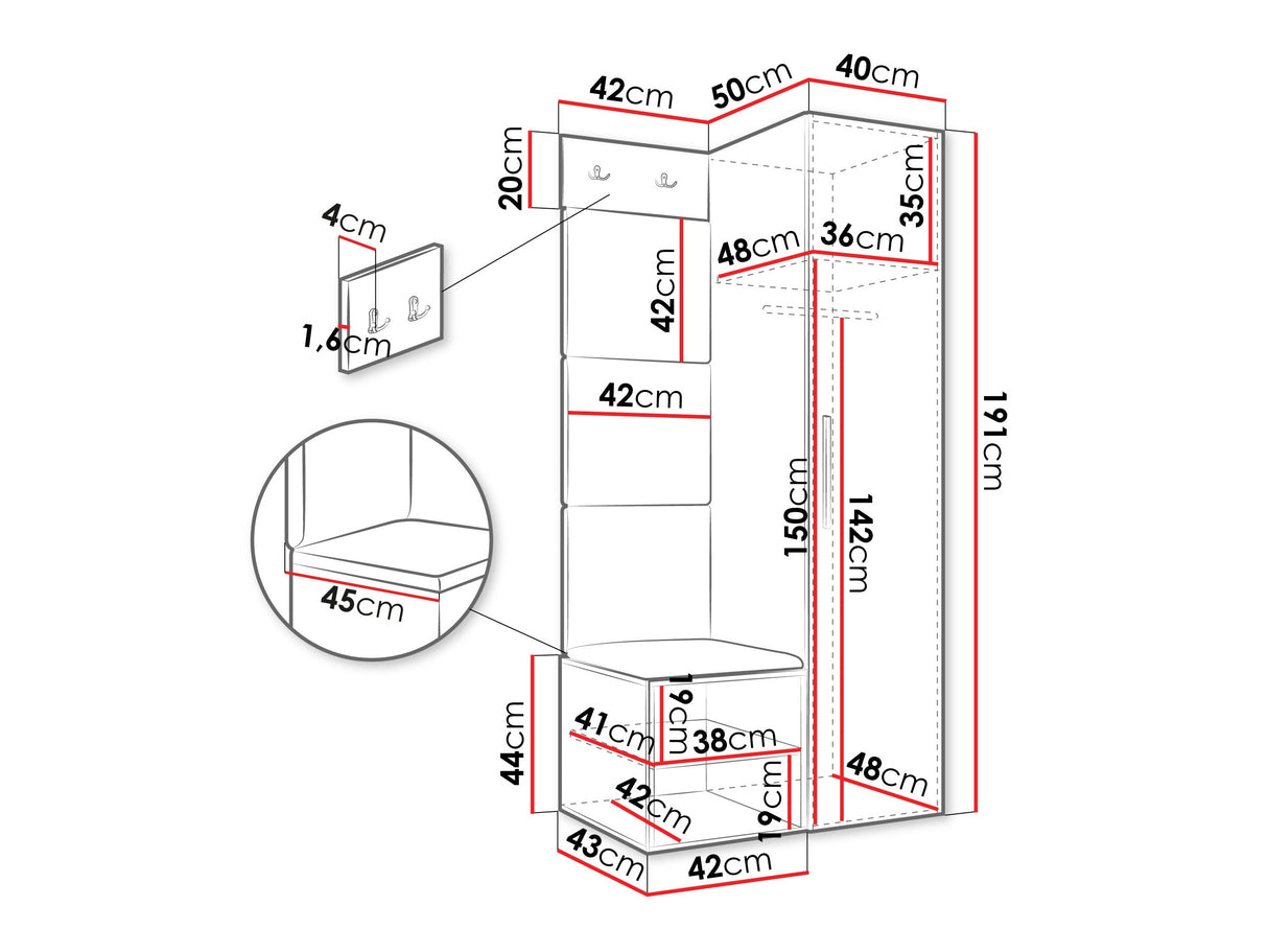 Előszoba garnitúra Garderoba MEDI III, Keret színe: Kasmír, Puha falpanel színe: Manila 32