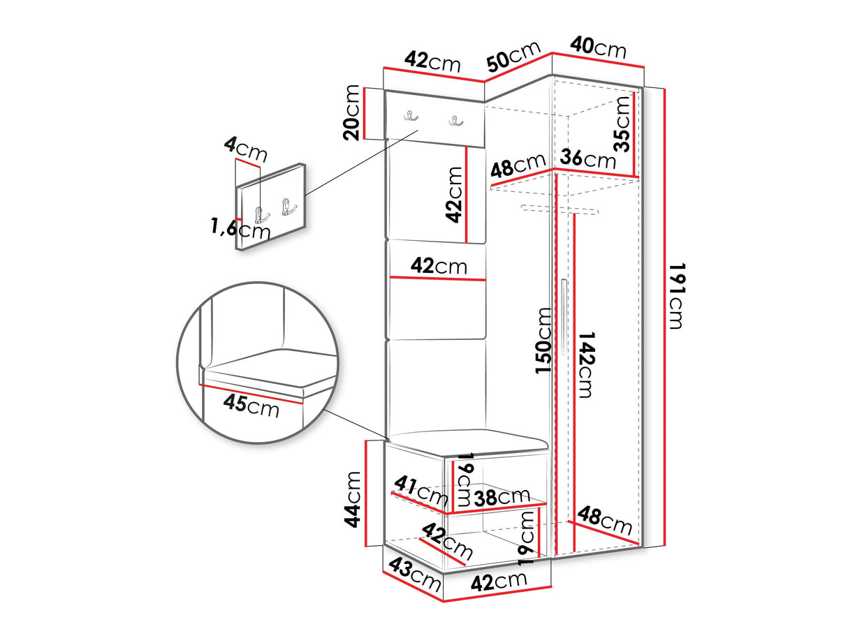 Előszoba garnitúra Garderoba MEDI III, Keret színe: Artisan tölgy, Puha falpanel színe: Manila 32
