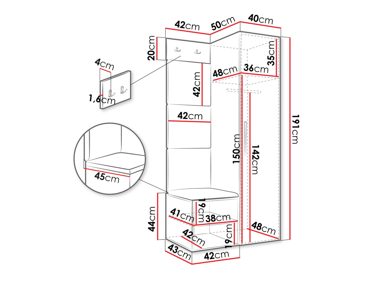 Előszoba garnitúra Garderoba MEDI III, Keret színe: Fehér, Puha falpanel színe: Manila 35