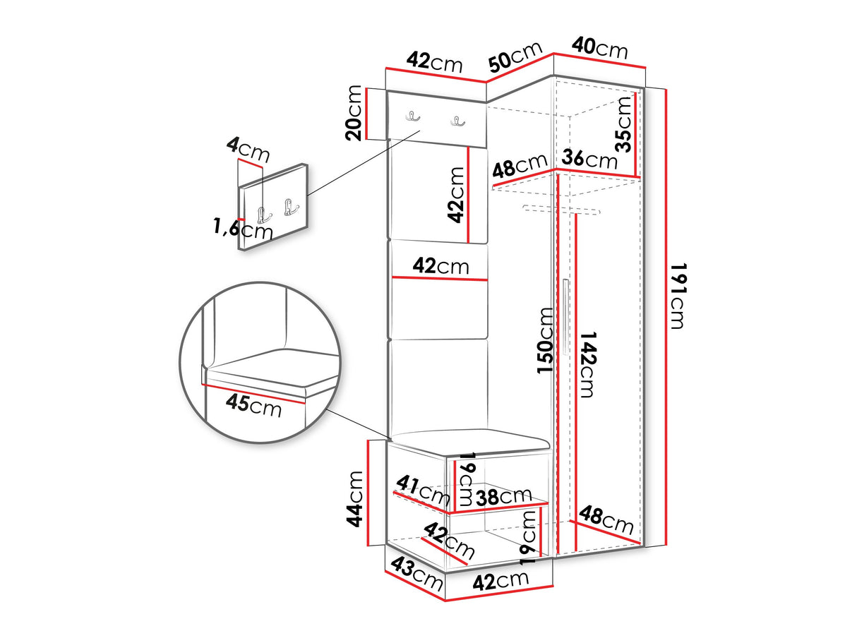 Előszoba garnitúra Garderoba MEDI III, Keret színe: Kasmír, Puha falpanel színe: Manila 35