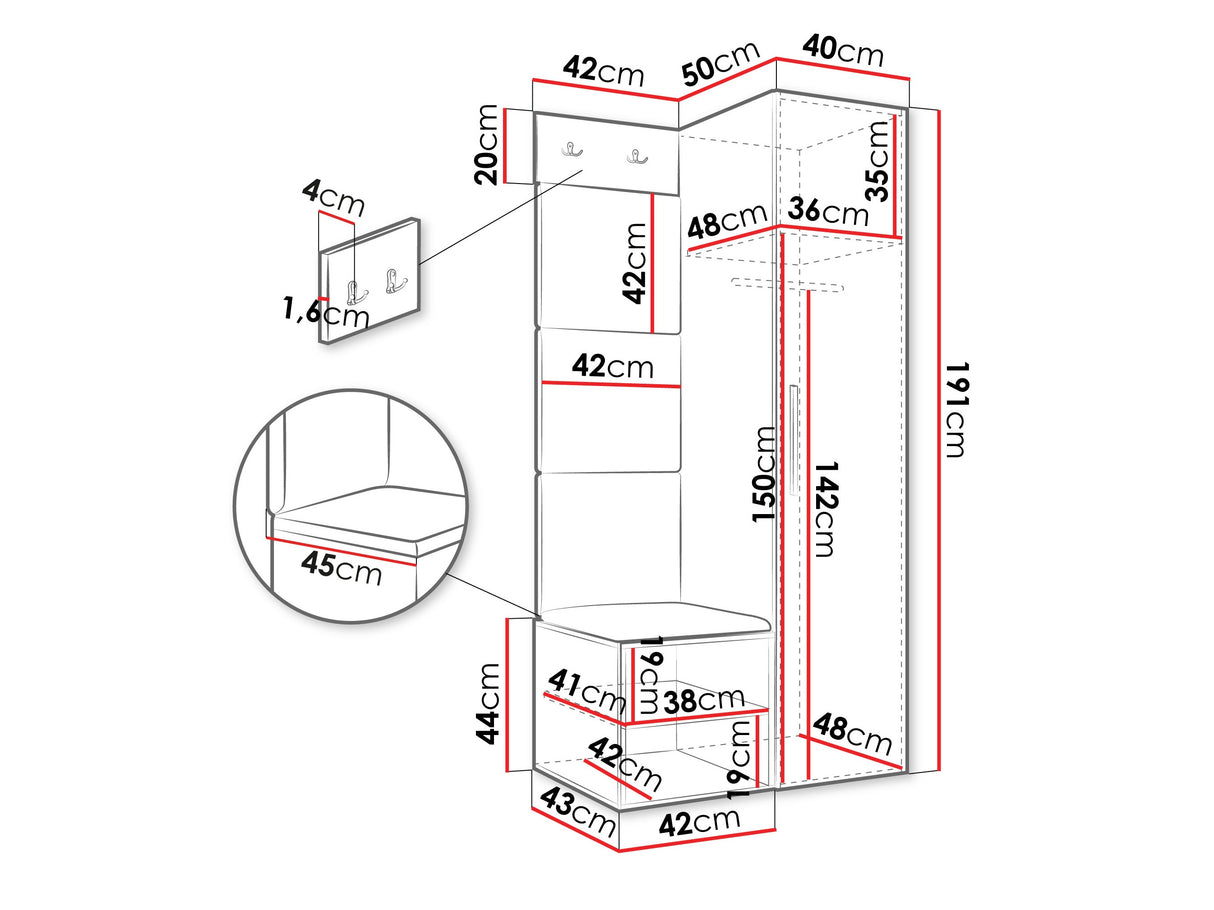Előszoba garnitúra Garderoba MEDI III, Keret színe: Fehér, Puha falpanel színe: Soft 011