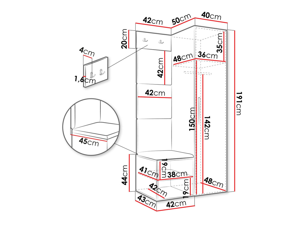 Előszoba garnitúra Garderoba MEDI III, Keret színe: Kasmír, Puha falpanel színe: Soft 011