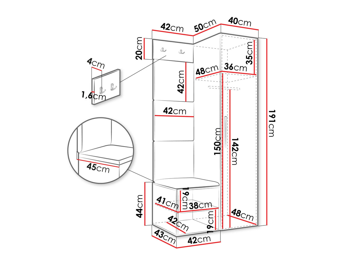Előszoba garnitúra Garderoba MEDI III, Keret színe: Artisan tölgy, Puha falpanel színe: Soft 011