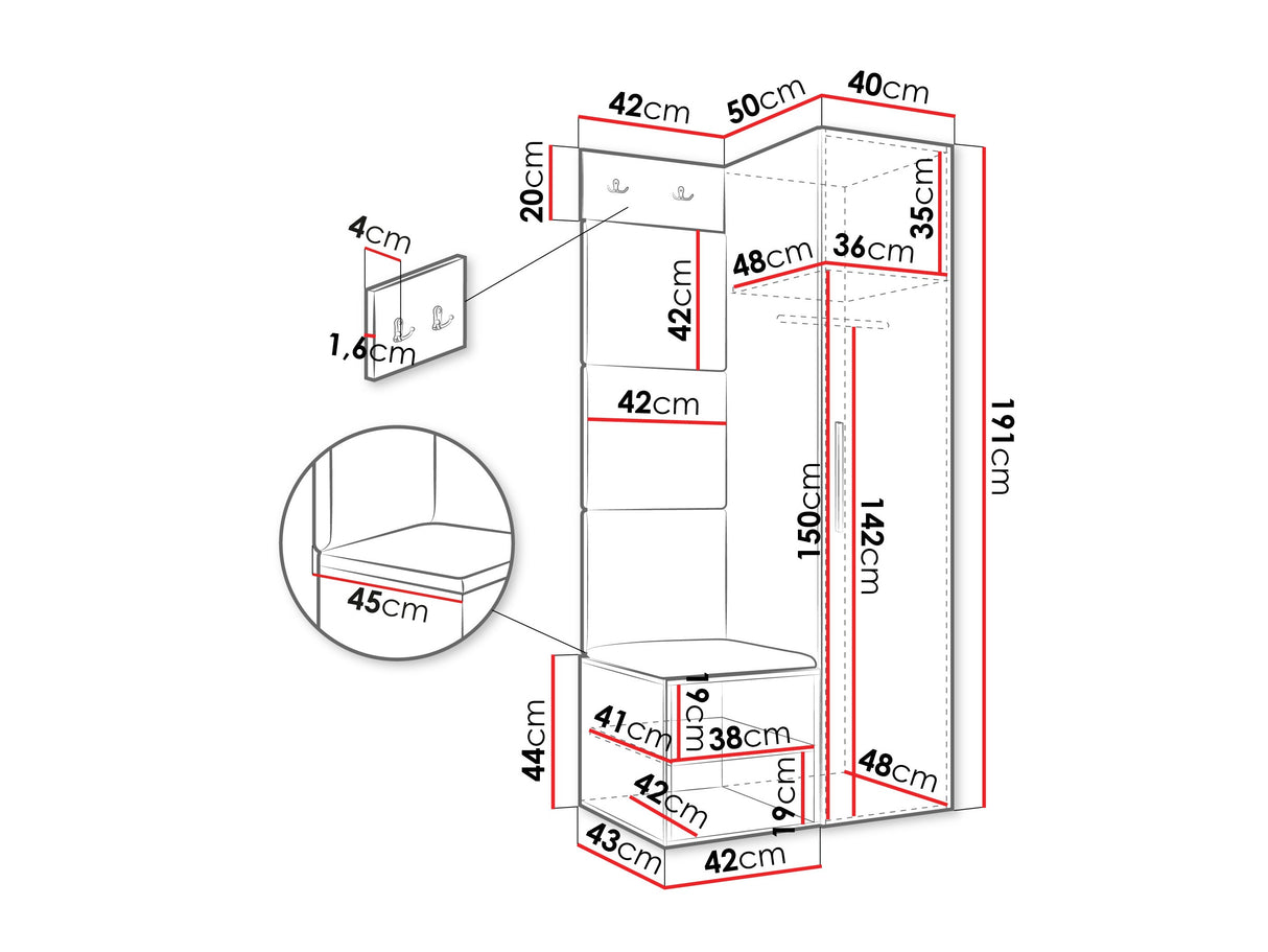 Előszoba garnitúra Garderoba MEDI III, Keret színe: Fehér, Puha falpanel színe: Soft 017
