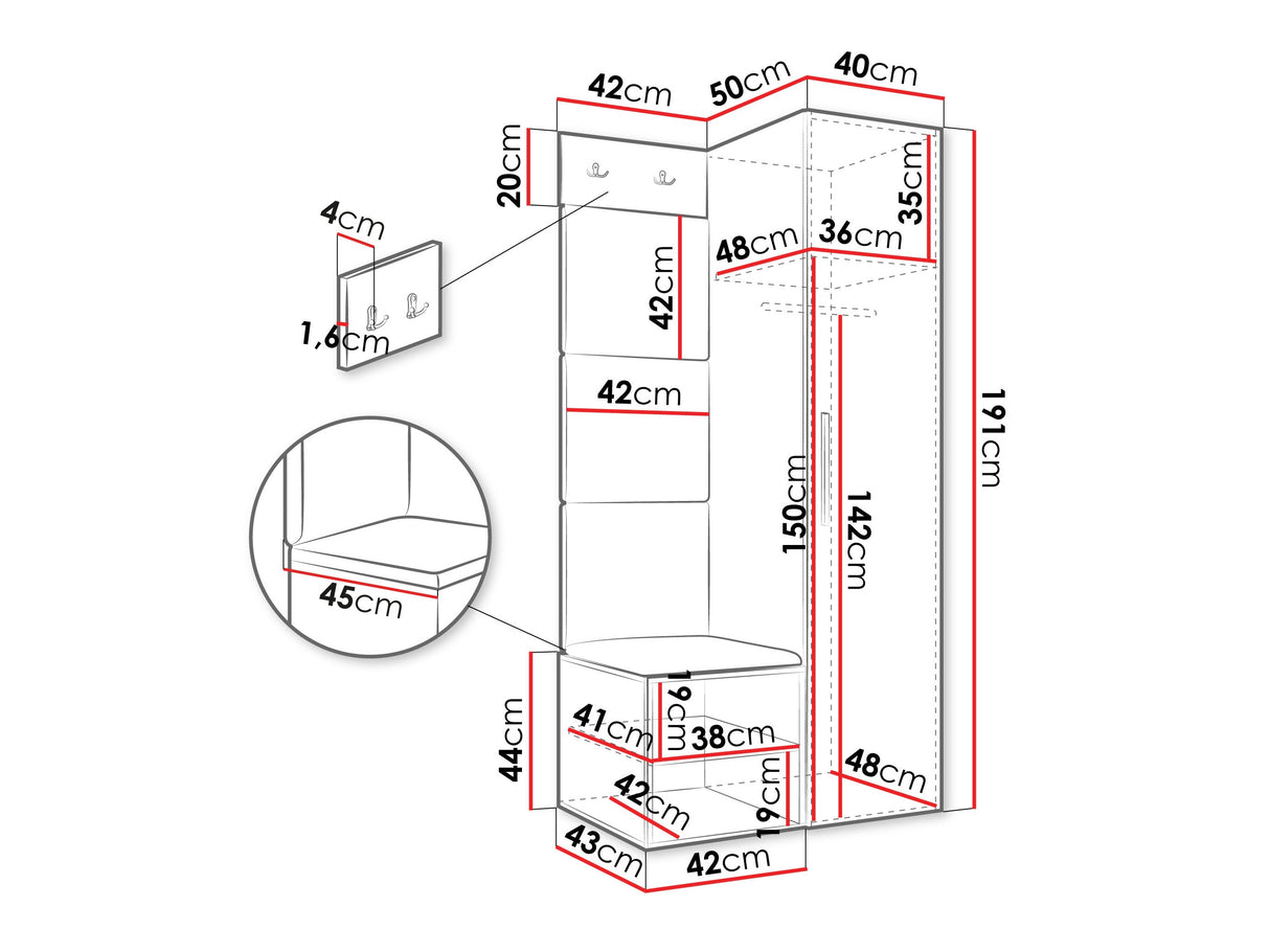 Előszoba garnitúra Garderoba MEDI III, Keret színe: Kasmír, Puha falpanel színe: Soft 017