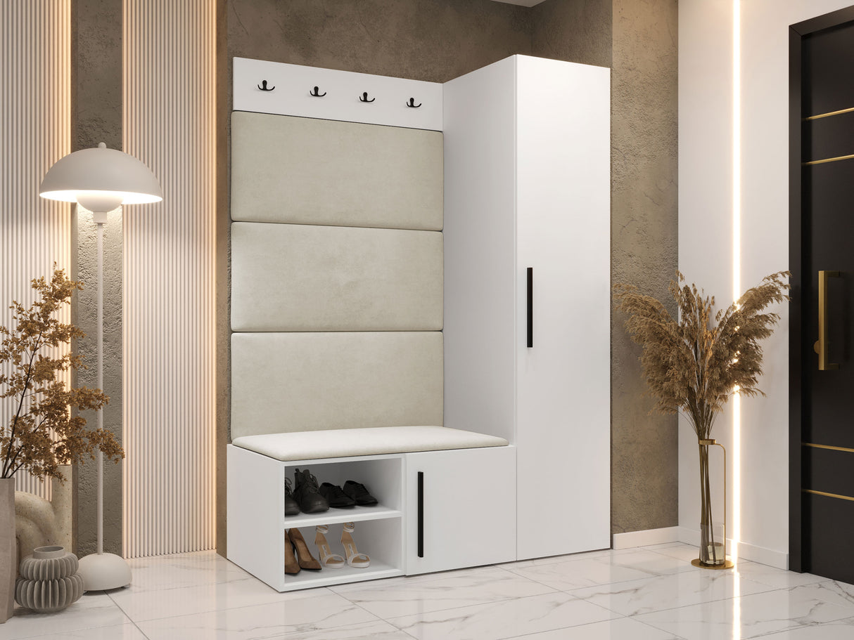 Előszoba garnitúra Garderoba MEDI II, Keret színe: Fehér, Puha falpanel színe: Manila 02