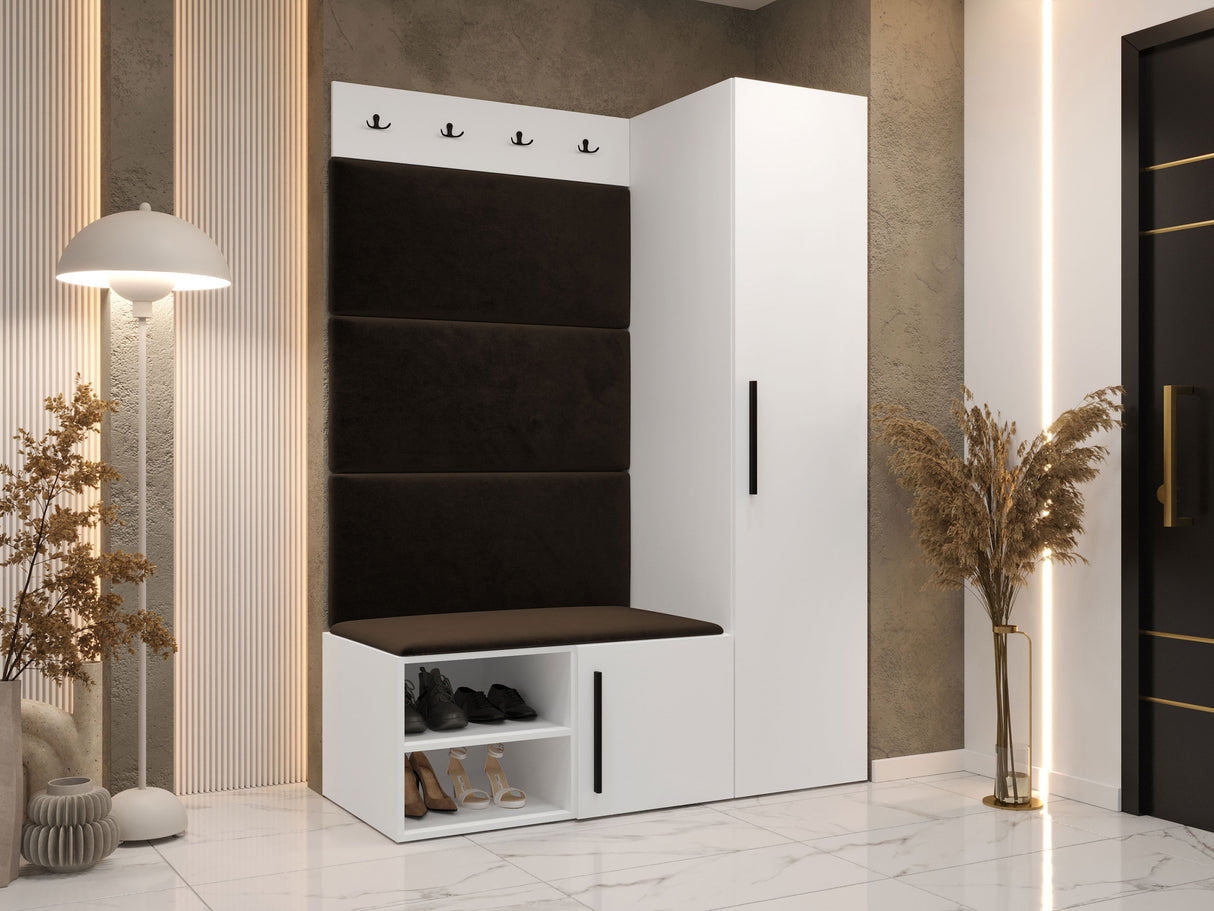 Előszoba garnitúra Garderoba MEDI II, Keret színe: Fehér, Puha falpanel színe: Manila 04