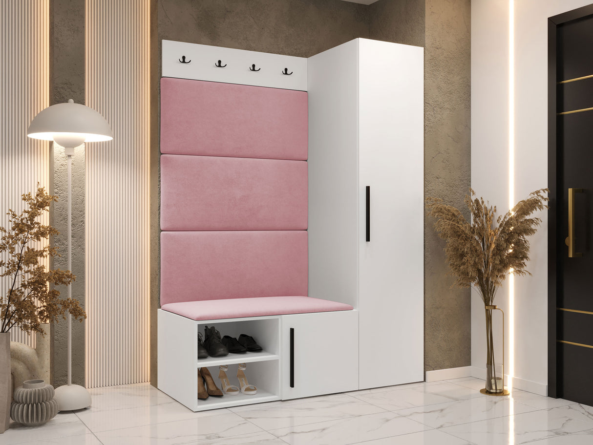 Előszoba garnitúra Garderoba MEDI II, Keret színe: Fehér, Puha falpanel színe: Manila 09