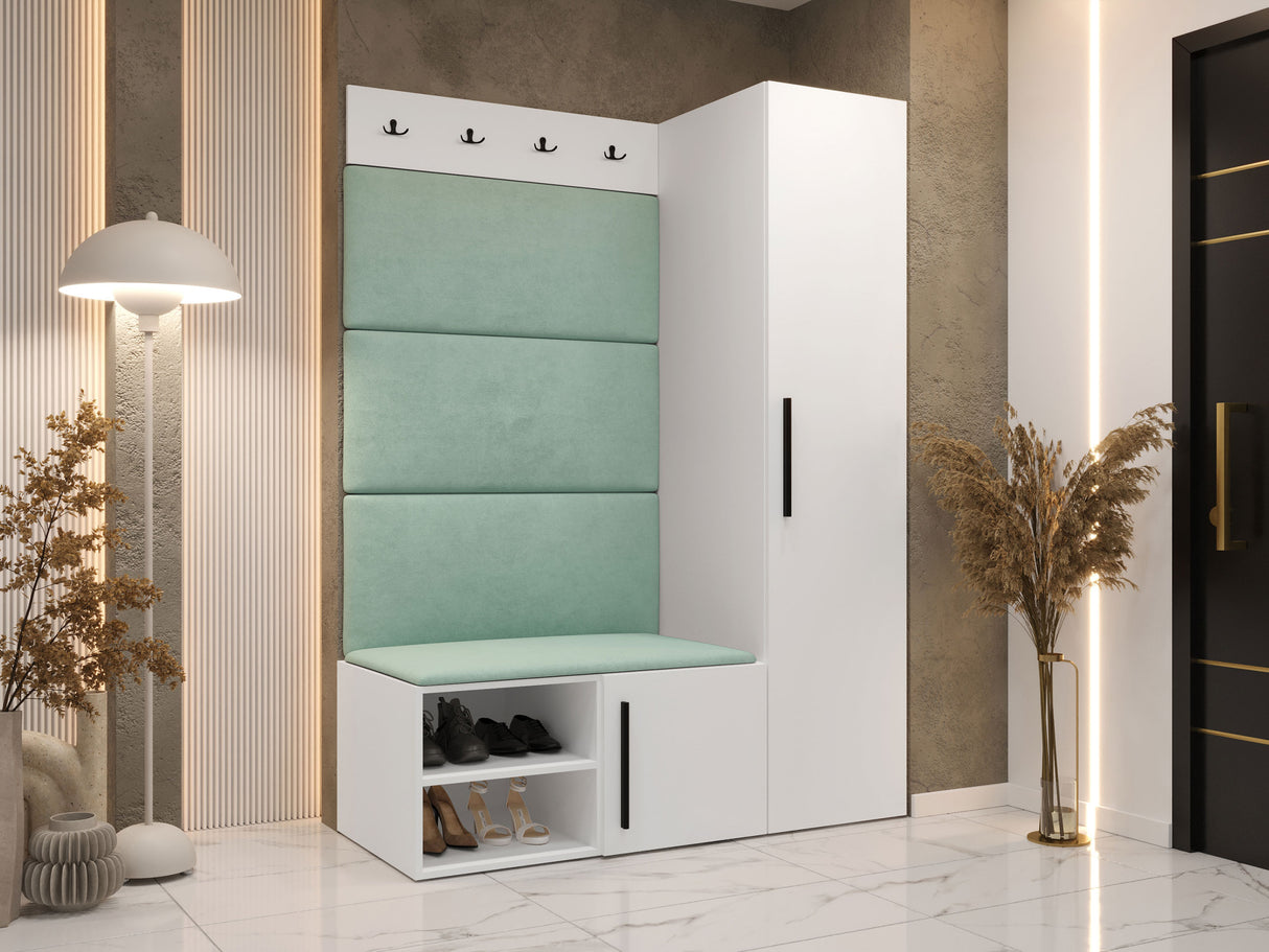 Előszoba garnitúra Garderoba MEDI II, Keret színe: Fehér, Puha falpanel színe: Manila 11