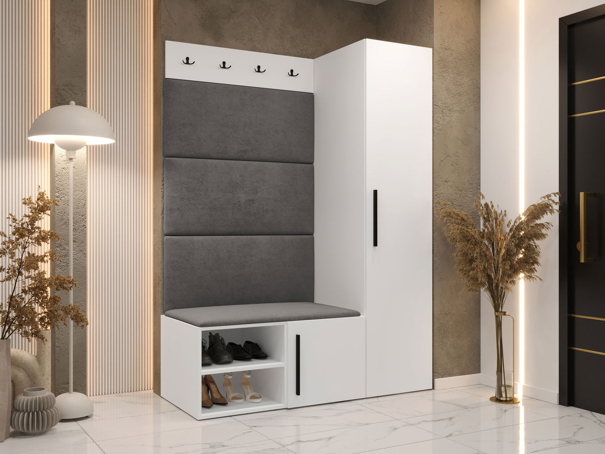 Előszoba garnitúra Garderoba MEDI II, Keret színe: Fehér, Puha falpanel színe: Manila 16