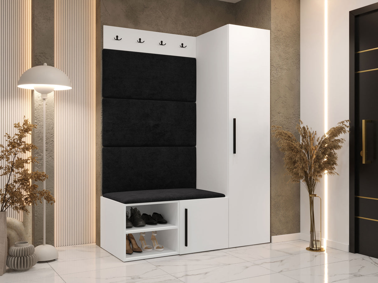 Előszoba garnitúra Garderoba MEDI II, Keret színe: Fehér, Puha falpanel színe: Manila 18