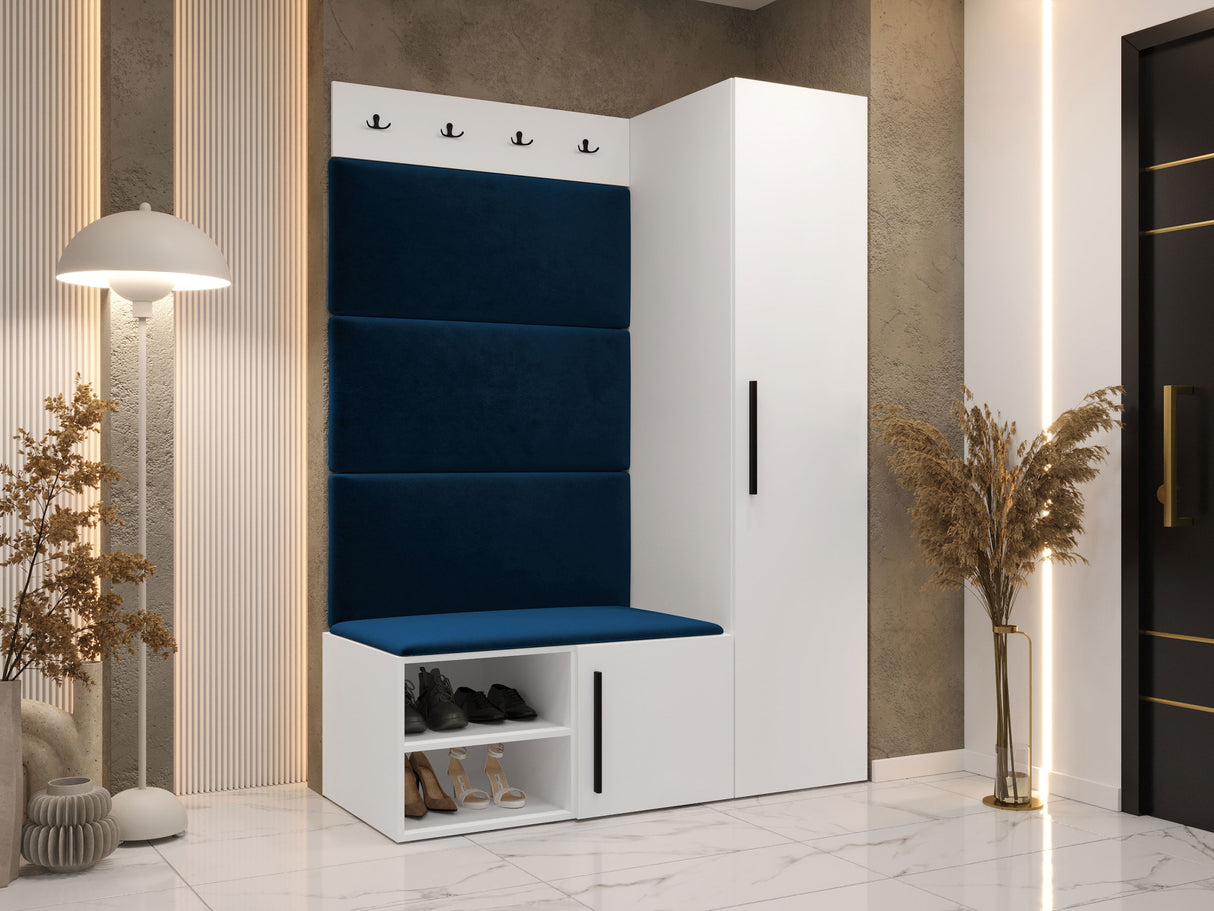 Előszoba garnitúra Garderoba MEDI II, Keret színe: Fehér, Puha falpanel színe: Manila 26