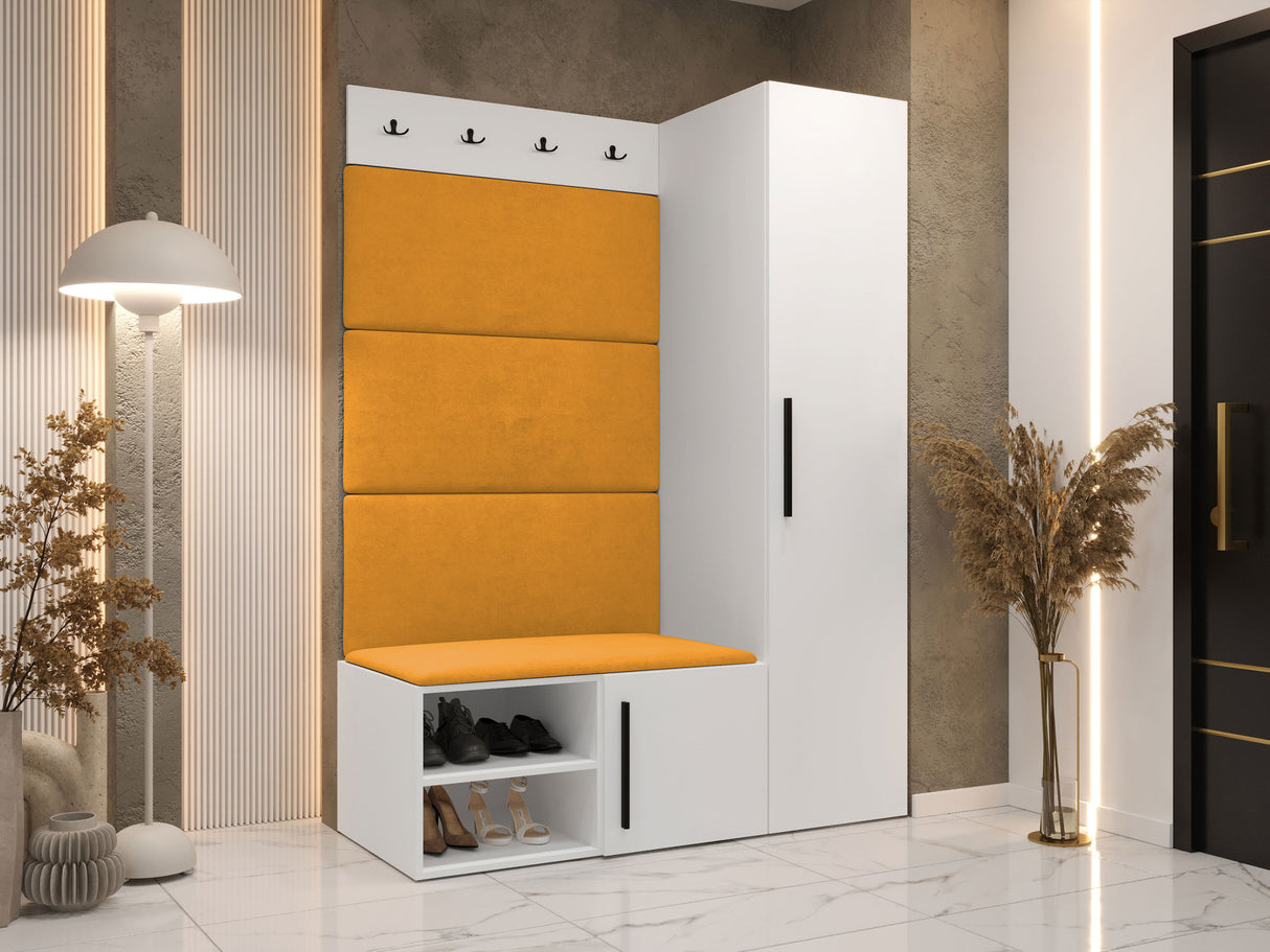 Előszoba garnitúra Garderoba MEDI II, Keret színe: Fehér, Puha falpanel színe: Manila 32