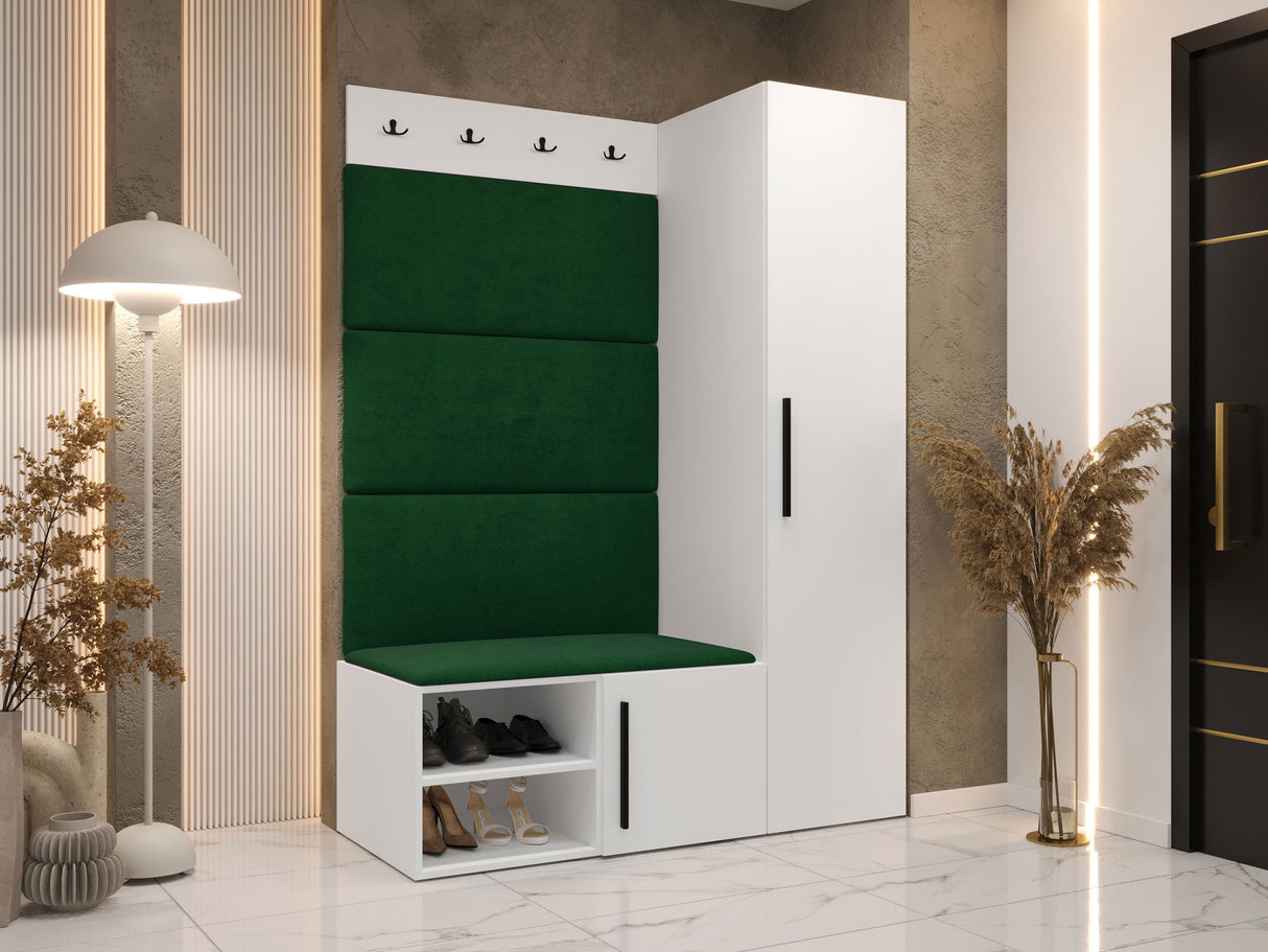 Előszoba garnitúra Garderoba MEDI II, Keret színe: Fehér, Puha falpanel színe: Manila 35