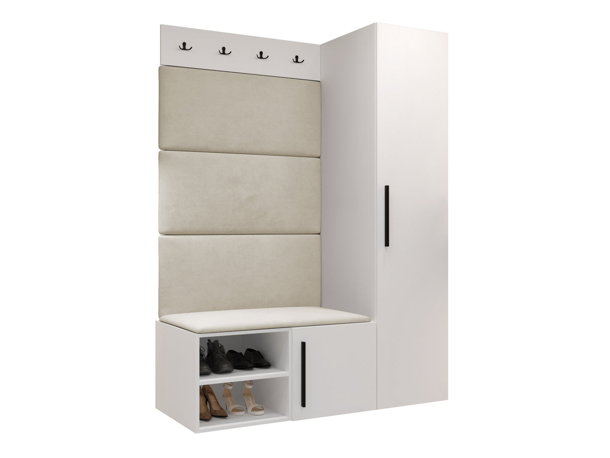 Előszoba garnitúra Garderoba MEDI II, Keret színe: Fehér, Puha falpanel színe: Manila 02