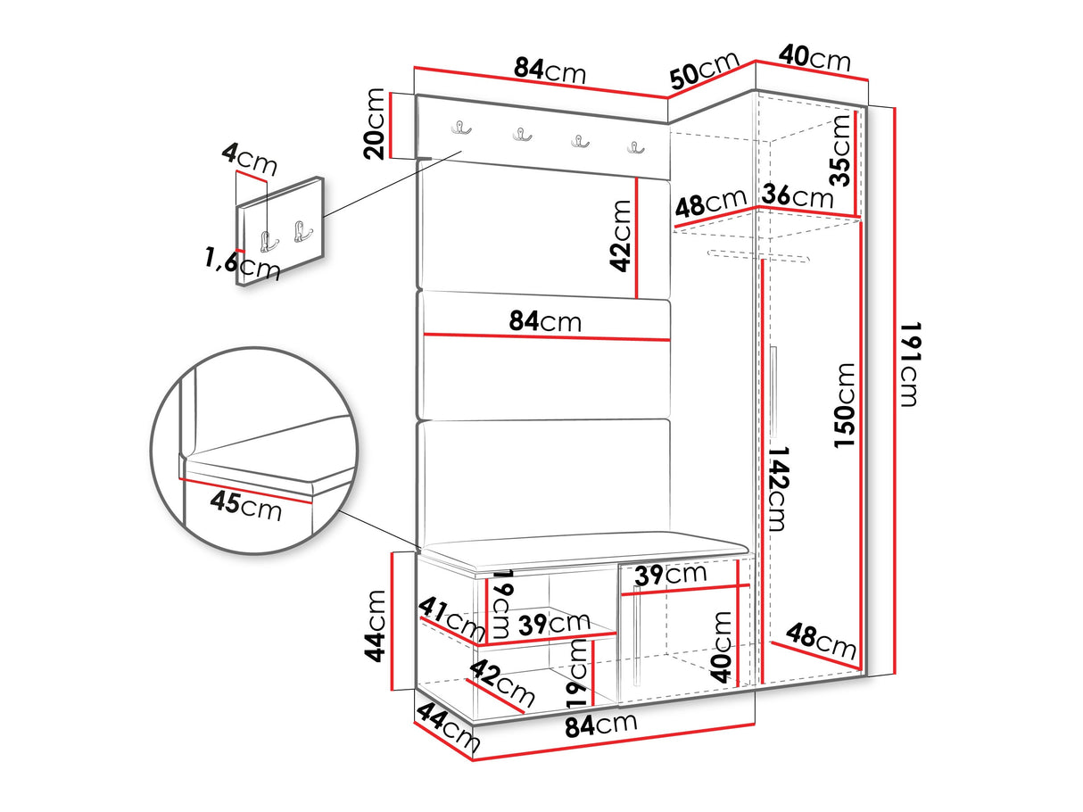 Előszoba garnitúra Garderoba MEDI II, Keret színe: Kasmír, Puha falpanel színe: Manila 02