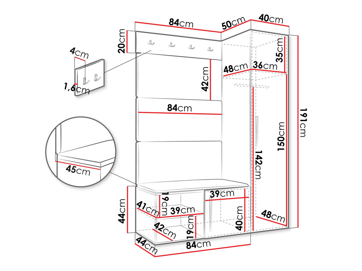 Előszoba garnitúra Garderoba MEDI II, Keret színe: Kasmír, Puha falpanel színe: Manila 04
