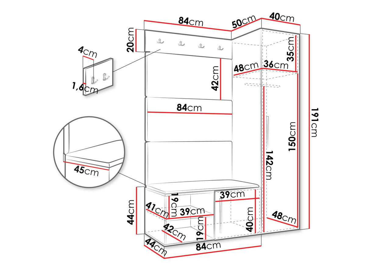 Előszoba garnitúra Garderoba MEDI II, Keret színe: Artisan tölgy, Puha falpanel színe: Manila 04