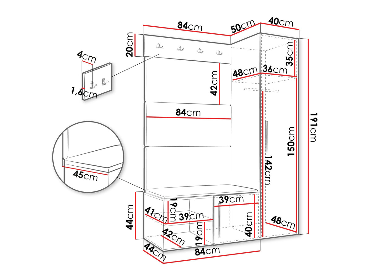 Előszoba garnitúra Garderoba MEDI II, Keret színe: Fehér, Puha falpanel színe: Manila 09