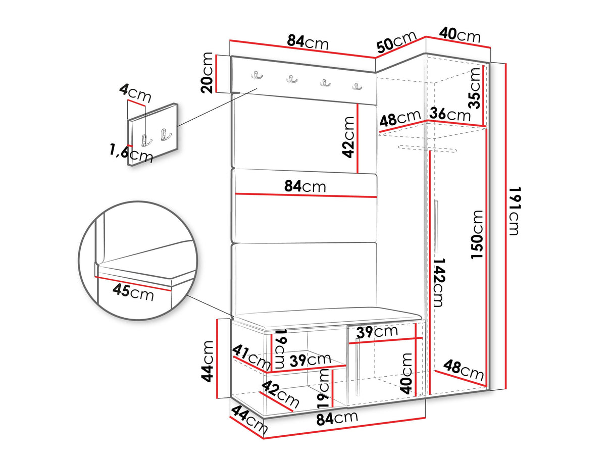 Előszoba garnitúra Garderoba MEDI II, Keret színe: Kasmír, Puha falpanel színe: Manila 09
