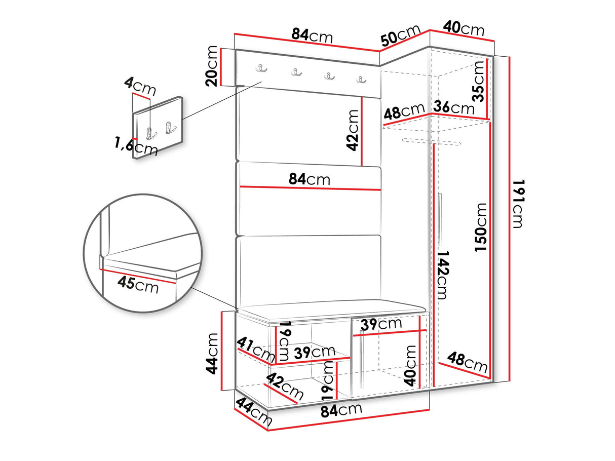 Előszoba garnitúra Garderoba MEDI II, Keret színe: Artisan tölgy, Puha falpanel színe: Manila 16