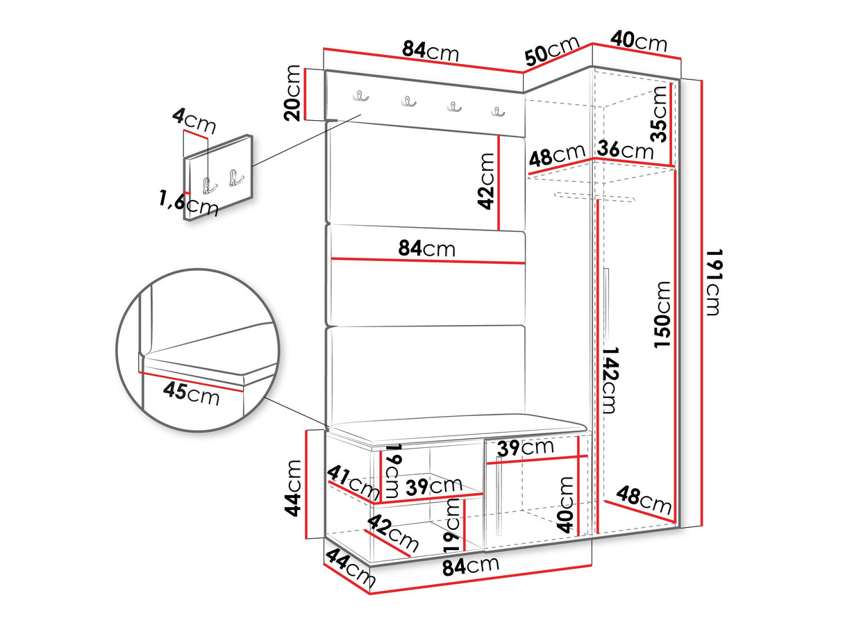Előszoba garnitúra Garderoba MEDI II, Keret színe: Kasmír, Puha falpanel színe: Manila 26
