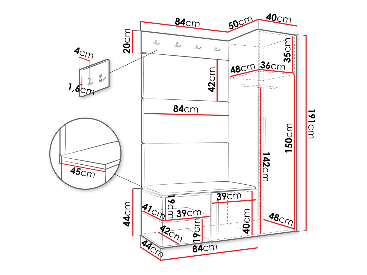 Előszoba garnitúra Garderoba MEDI II, Keret színe: Artisan tölgy, Puha falpanel színe: Manila 32