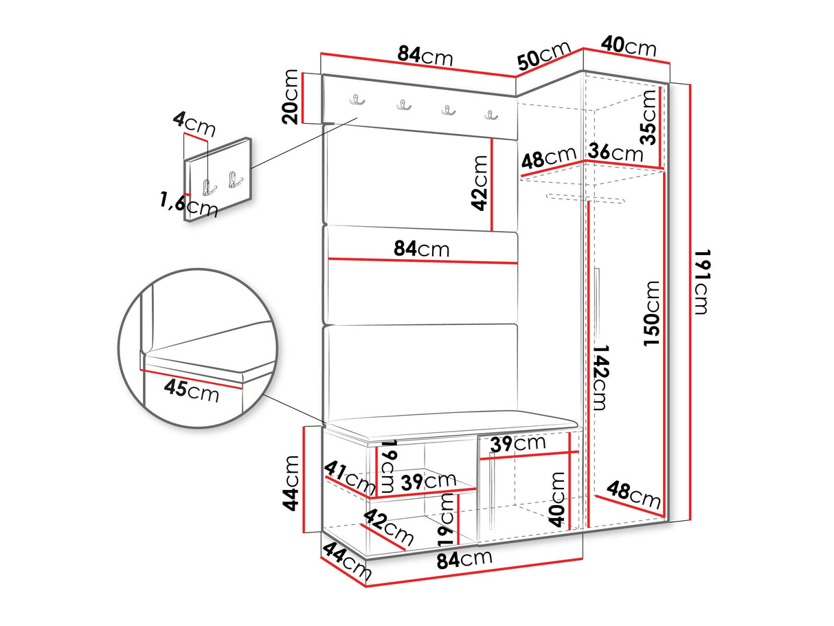Előszoba garnitúra Garderoba MEDI II, Keret színe: Kasmír, Puha falpanel színe: Manila 35