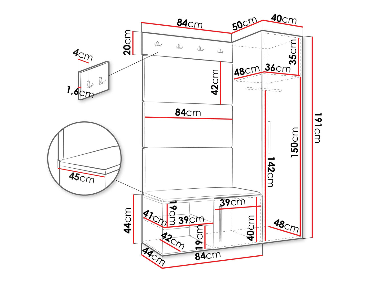 Előszoba garnitúra Garderoba MEDI II, Keret színe: Fehér, Puha falpanel színe: Soft 011