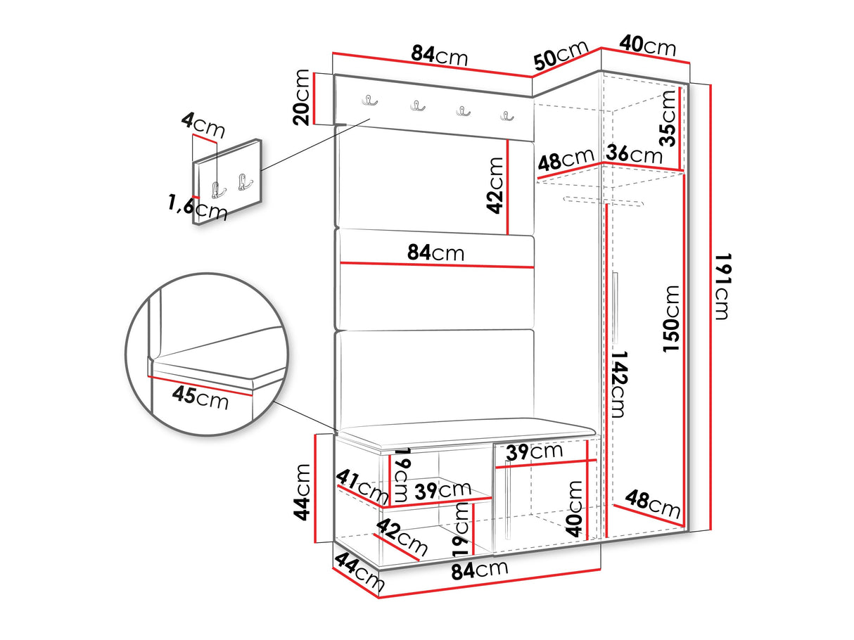 Előszoba garnitúra Garderoba MEDI II, Keret színe: Kasmír, Puha falpanel színe: Soft 011