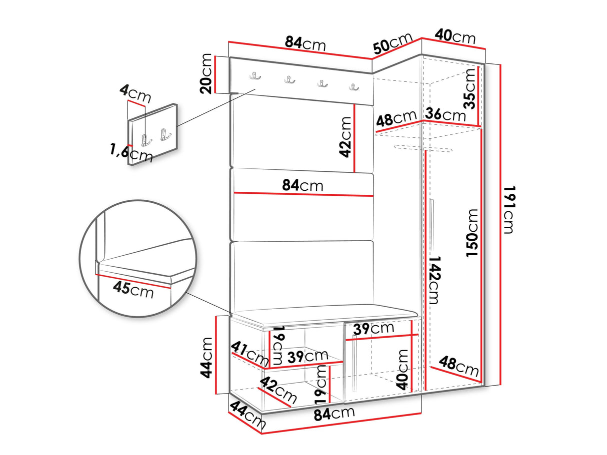 Előszoba garnitúra Garderoba MEDI II, Keret színe: Artisan tölgy, Puha falpanel színe: Soft 011