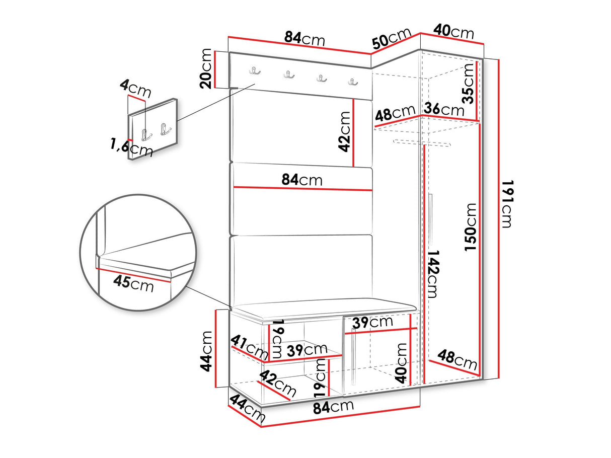 Előszoba garnitúra Garderoba MEDI II, Keret színe: Fehér, Puha falpanel színe: Soft 017