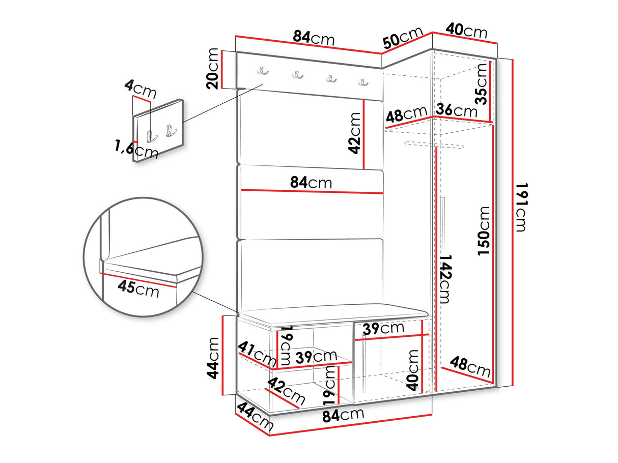 Előszoba garnitúra Garderoba MEDI II, Keret színe: Kasmír, Puha falpanel színe: Soft 017