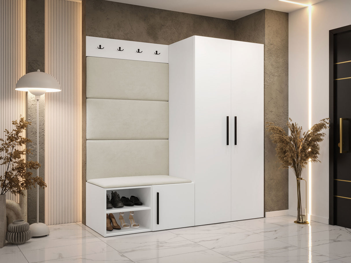 Előszoba garnitúra Garderoba MEDI I, Keret színe: Fehér, Puha falpanel színe: Manila 02