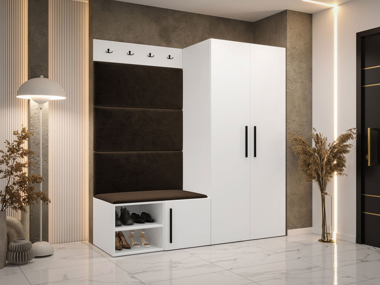 Előszoba garnitúra Garderoba MEDI I, Keret színe: Fehér, Puha falpanel színe: Manila 04