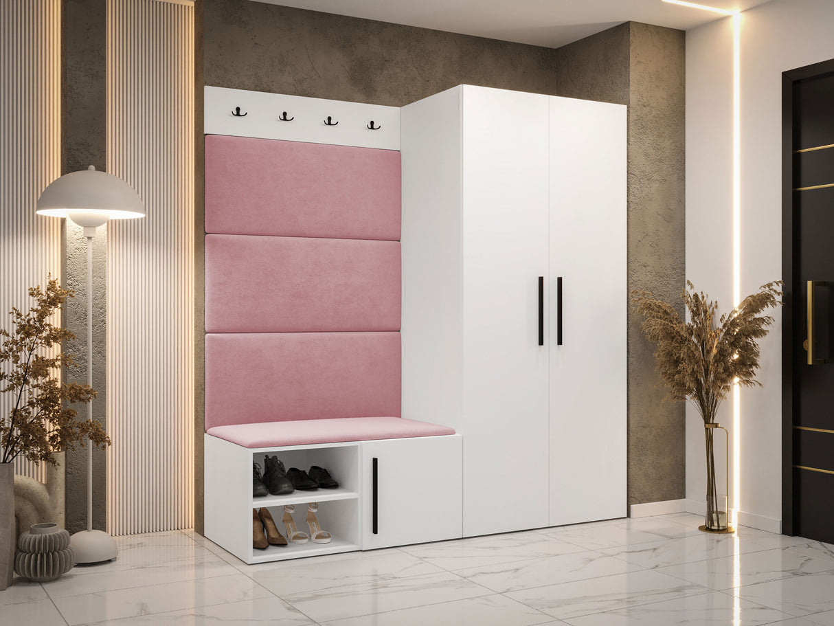 Előszoba garnitúra Garderoba MEDI I, Keret színe: Fehér, Puha falpanel színe: Manila 09