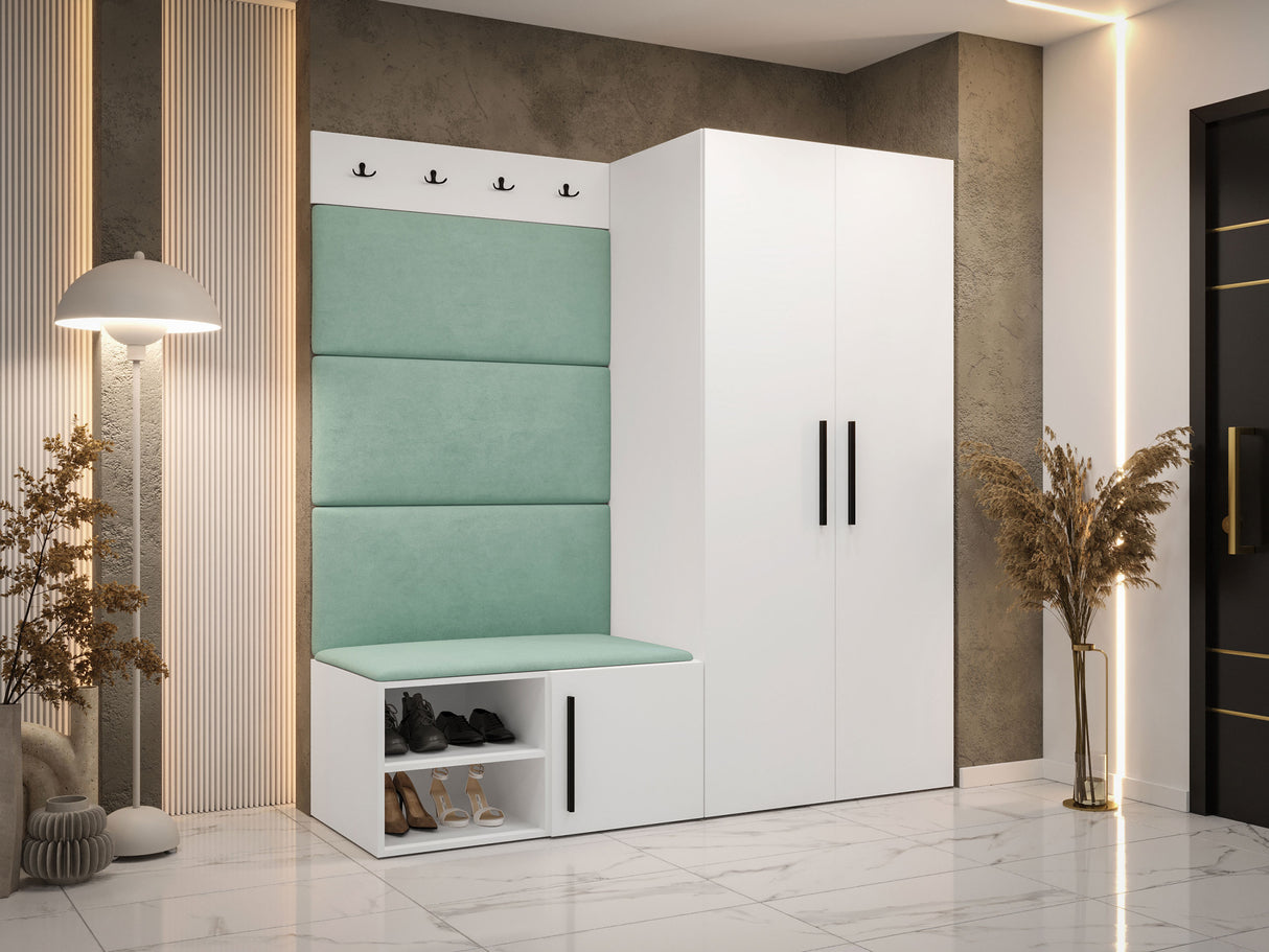 Előszoba garnitúra Garderoba MEDI I, Keret színe: Fehér, Puha falpanel színe: Manila 11